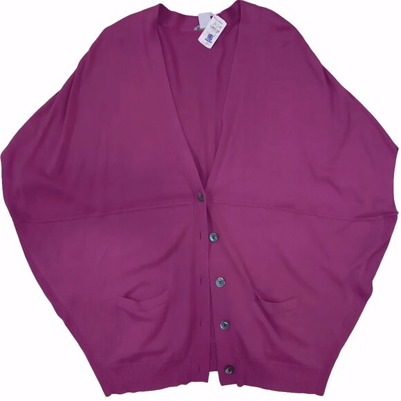 Joan Vass Sleeveless Silk Cashmere Cardigan – Purple, M / 2, NWT